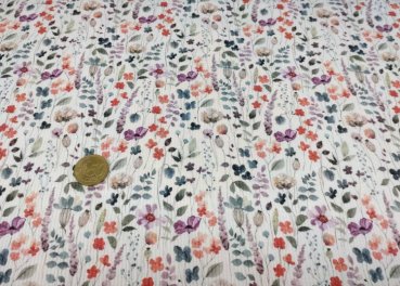 Mia Flowers Rippjersey ecru petrol Blumenstoff von Swafing
